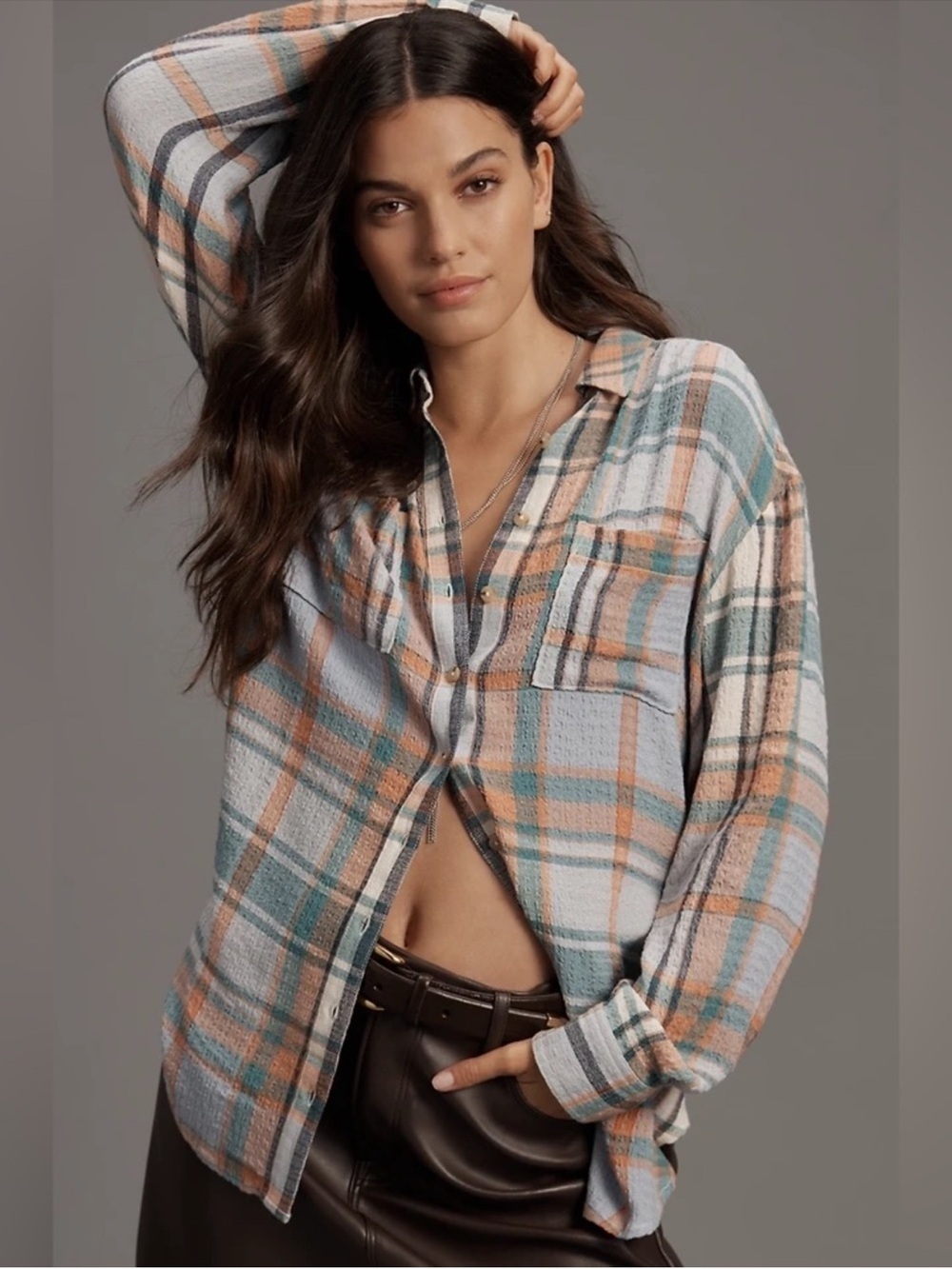 Pilcro Anthropologie Hadley Relaxed Plaid Button Down Shirt Size Small Petite